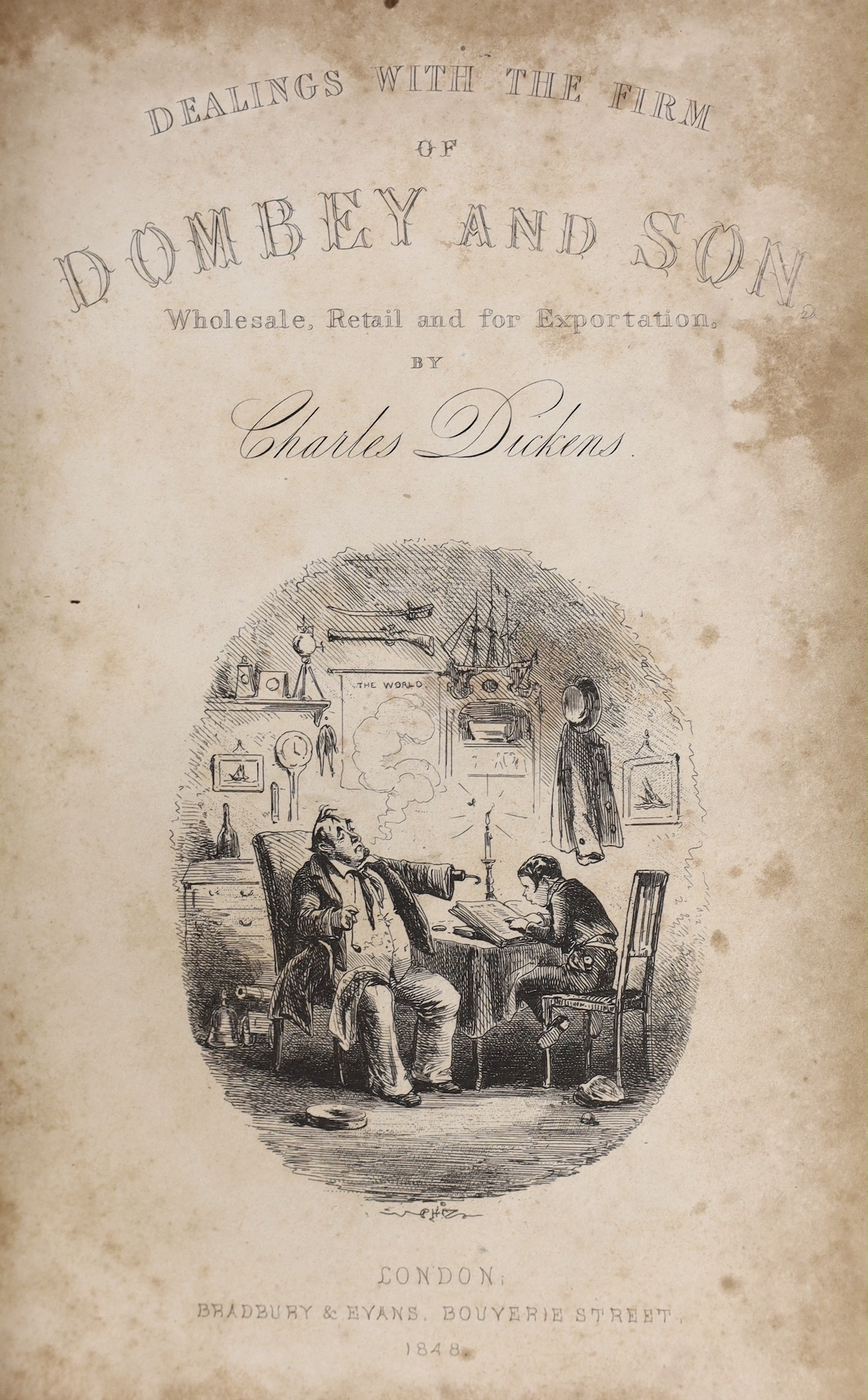Dickens, Charles - Dealings with the Firm of Dombey and Son. ‘’Dombey and Son’’, 1st edition in book form, with all 1st state errors, 8vo, half calf, with marbled boards, illustrated by Halbot K. Browne (‘’Phiz’’), with